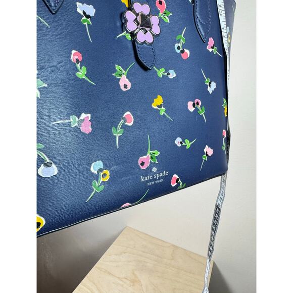 Kate Spade Purse Tote Kaci Wildflower Ditsy Small Tote, Blue Multi Preppy - Picture 7 of 14